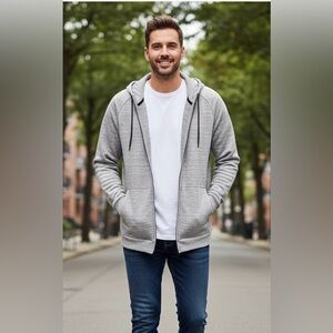 Calibrate Grey Textured Hooded Cardigan, Drawstrings, Side Pockets, Zipper, XL